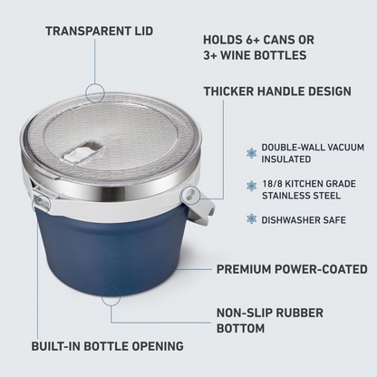 7L Vacuum Insulated Ice Bucket with Lid and Scoop&Tong