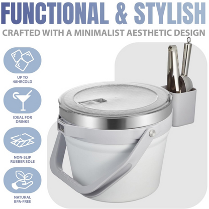 7L Vacuum Insulated Ice Bucket with Lid and Scoop&Tong