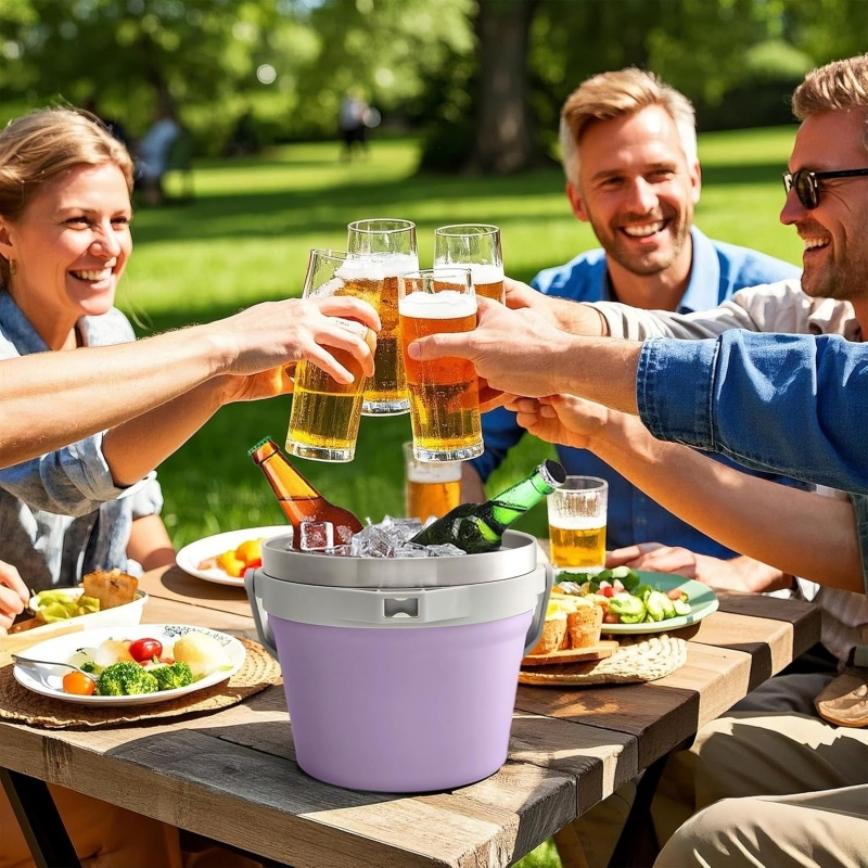 7L Vacuum Insulated Ice Bucket with Lid and Scoop&Tong