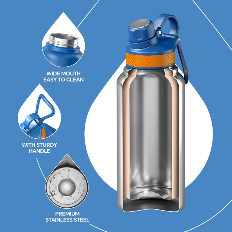 32oz Vacuum Insulated Stainless Steel Water Bottle with 3 Leak-Proof Lid Options