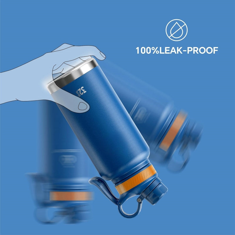 32oz Vacuum Insulated Stainless Steel Water Bottle with 3 Leak-Proof Lid Options