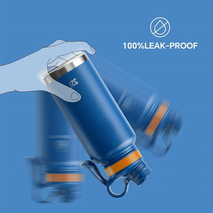 32oz Vacuum Insulated Stainless Steel Water Bottle with 3 Leak-Proof Lid Options